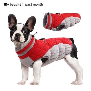 Fuamey Stylish Red and Gray Dog Coat